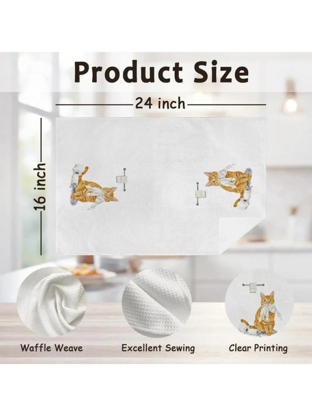 Cute Orange Tabby Cat Hand Towels Set of 2 for Kitchen & Bathroom Decor, Gifts